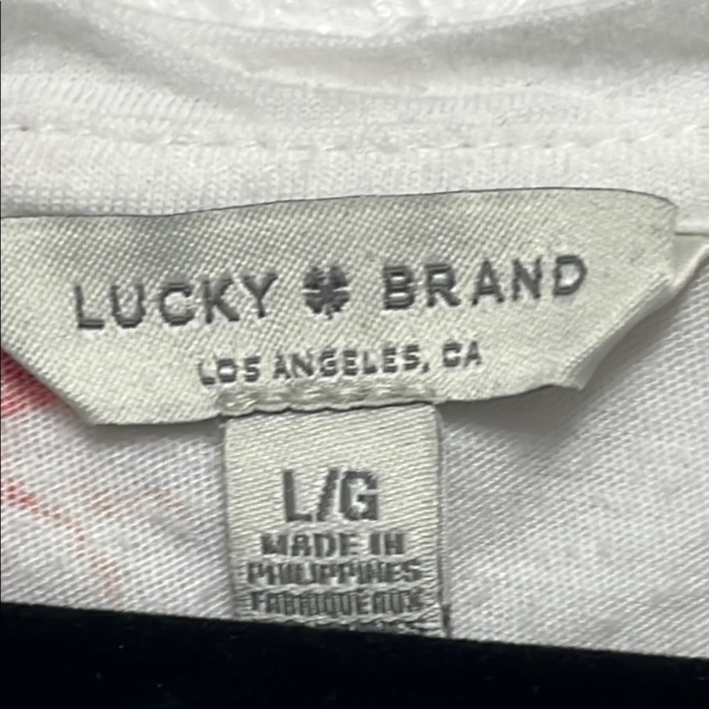 Lucky Brand Pink White Floral Scoop Neck Short Sleeve Tee SZ L - Picture 3 of 7